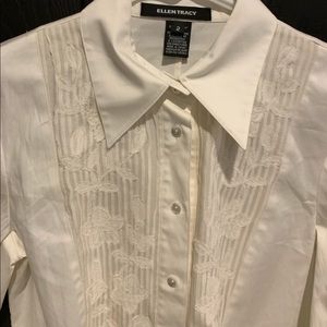 Ellen Tracey button white down blouse SZ 2 .
